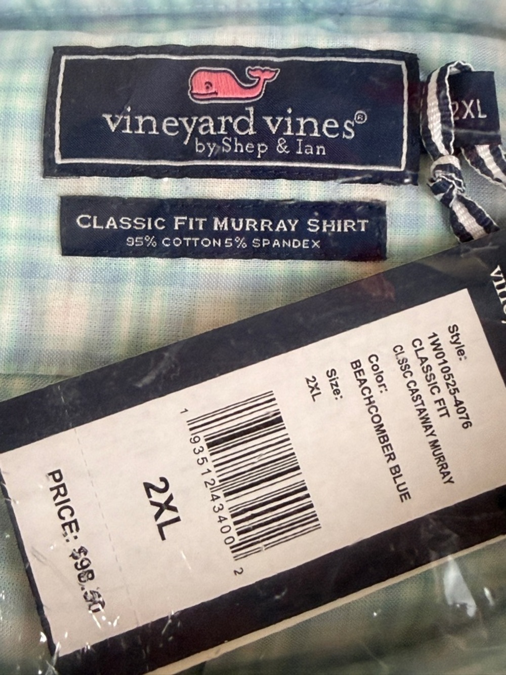 Vineyard Vines Blue and Mint Plaid Button-Down Shirt - Picture 3 of 5